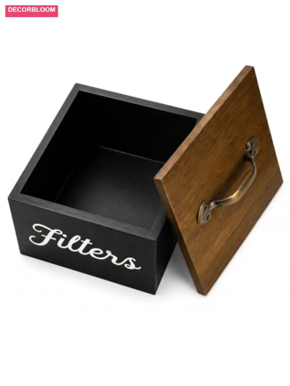 Wooden Coffee Filters Holder with Lid and Rustic Handle